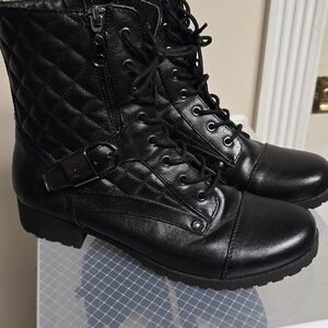G by Guess Black Quilted Combat Boots